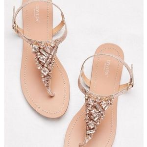 Jeweled Metallic Ankle-Strap Thong Sandals